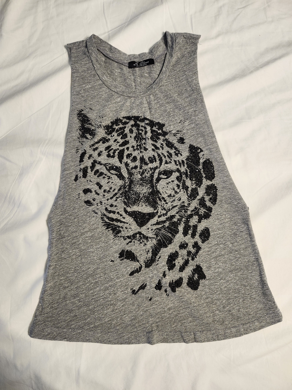 Love Gray Tank with Black Leopard Face Graphic - Sleeveless